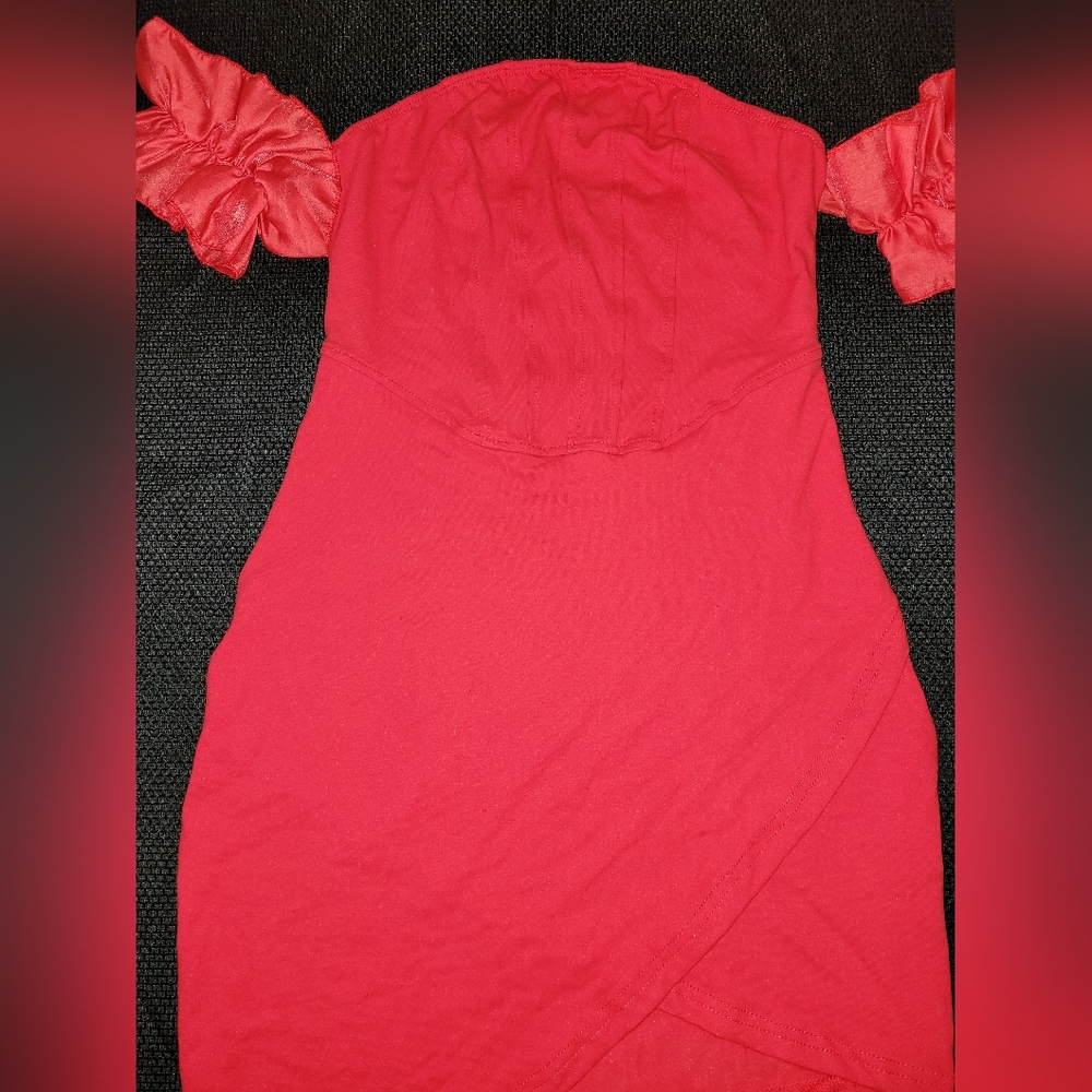 Dress Mini Red Asymmetrical Ruched Bodycon - Picture 5 of 5